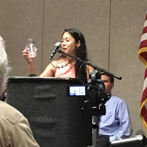 Jennifer Tsuruda, Clemson Extension apiculture specialist, talks about mosquito larvae control while protecting pollinators during Upstate Regional Zika Virus Summit in Anderson. Image Credit: Denise Attaway / Clemson University